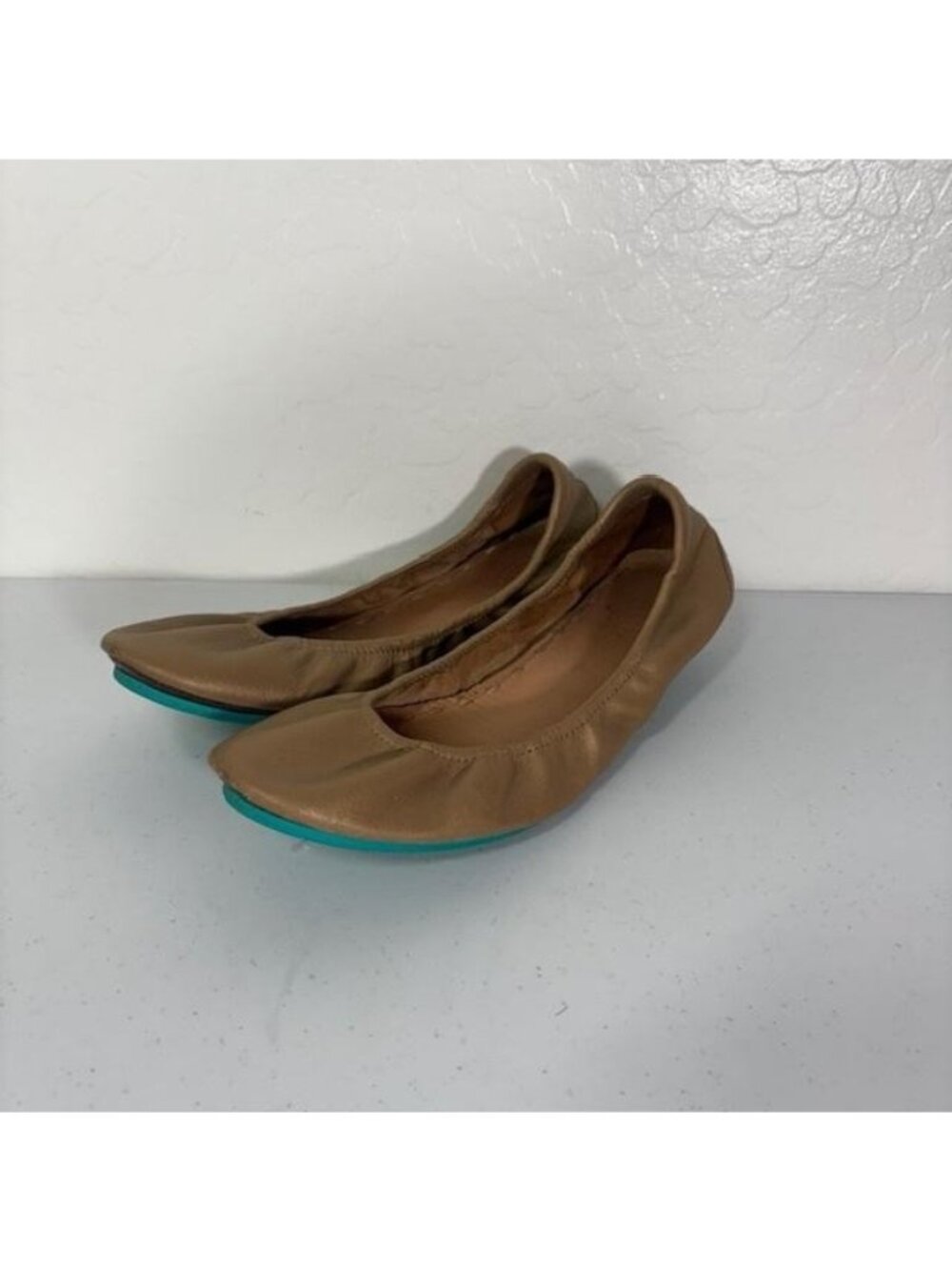 Tieks Shoes Womens Size 8 Gold Leather Ballet Flats Foldable Teal Sole